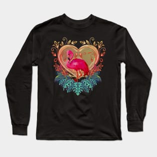 Wonderful flamingo with heart and flowers Long Sleeve T-Shirt
